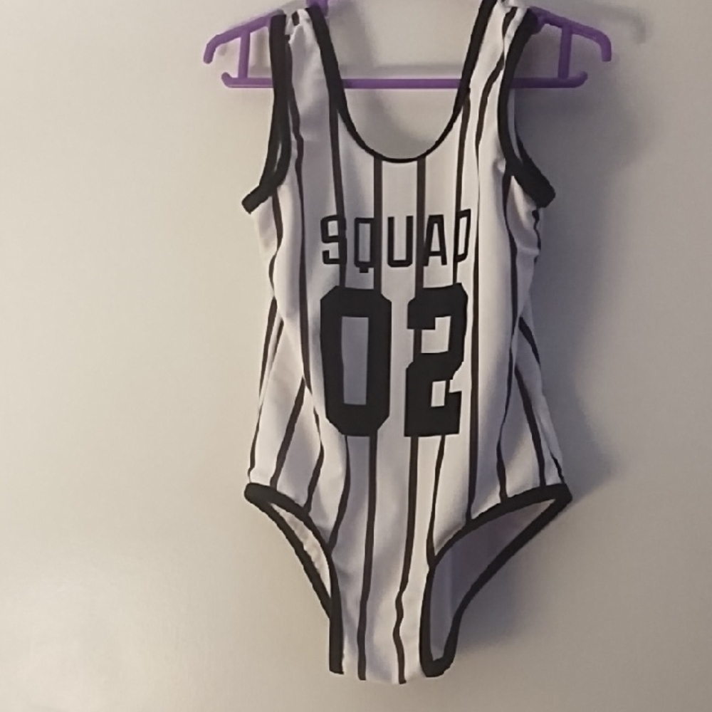 Black and White Striped Kids One Piece